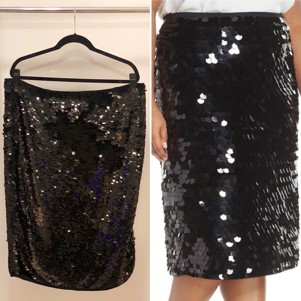 HALOGEN Black Sequin Pencil Skirt - 1X